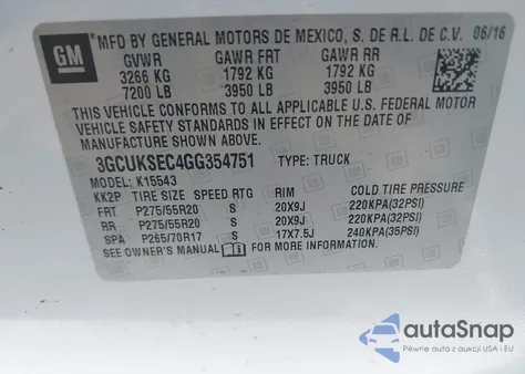 2016 Chevrolet Silverado 1500 1Lz from USA, damaged, VIN 3GCUKSEC4GG354751